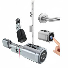 Raykube C1 Tuya BLE Smart Türschloss mit verstellbarem Zylinder, Fingerabdruck, Passwort, App, Schlüssel und IC - Karte zum Entriegeln