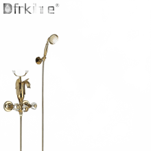 Luxurious Gold Swan Crystal Handle Wall-Mounted Bathtub Faucet with Chrome Shower and Hot/Cold Water Mixer Tap