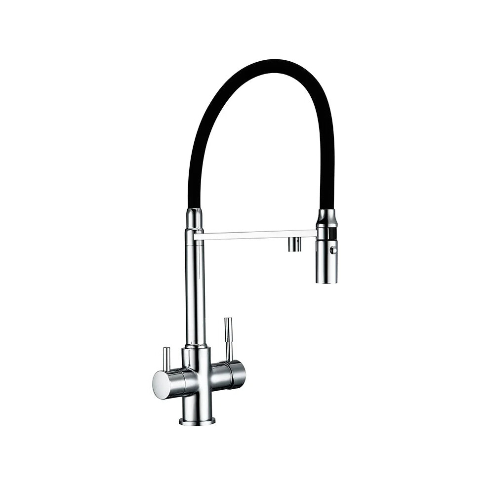 Tri-Flow Kitchen Mixer Tap With 3-Way Faucet: Brass Chrome Swivel, Sprayer Hose & Water Purification 7445007570515
