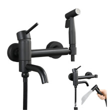 AWOLF Black Wall-Mounted Handheld Bidet Sprayer Set with Hot & Cold Faucet - AP2126 Hygienic Bathroom Shattaf Shower
