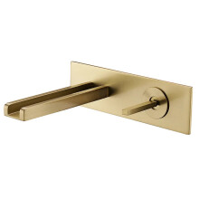 Gebürstetes Gold Wandmontierter Badezimmerwaschbeckenhahn mit LED - Licht - Einhand - Wasserfall - Waschtischmischer für Warm - und Kaltwasser