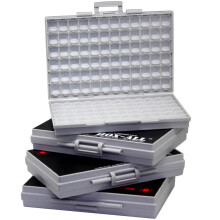 Aidetek 4-Unit SMD Storage Enclosure - 144 Compartment Plastic Toolbox for Surface Mount Components