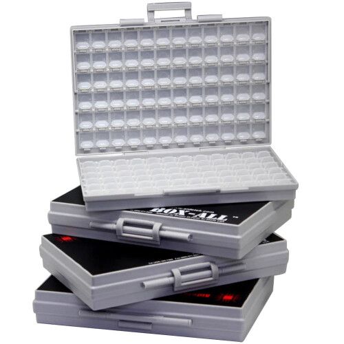 Aidetek 4-Unit SMD Storage Enclosure - 144 Compartment Plastic Toolbox for Surface Mount Components