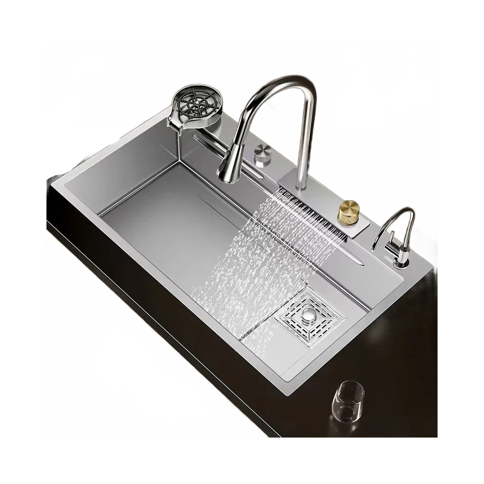 Deluxe Stainless Steel Waterfall Kitchen Faucet With Drainage Cup & Scratch-Resistant Finish 7445026452410