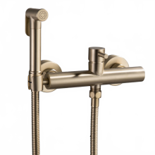 Brushed Gold Wall-Mounted Brass Bidet Sprayer Set - Anti-Freezing Hot & Cold Water Toilet Washing Faucet Bathroom Accessory