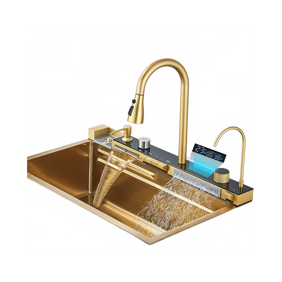 Shinesia Stainless Steel Double Waterfall Kitchen Sink Set With Digital Display Faucet & Soap Dispenser 313054169150