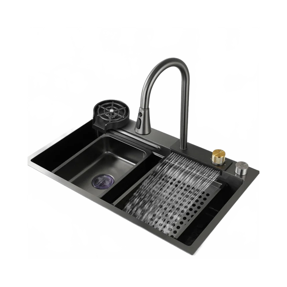 Nano 304 Stainless Steel Black Kitchen Sink - Large Single Basin With Manual Faucet 7445027576573