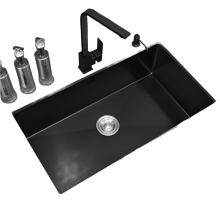 Sleek Black Nano 304 Edelstahl - Unterbauspüle für die Küche mit Abflusszubehör