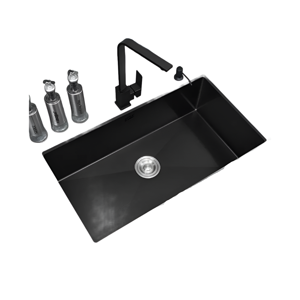 Sleek Black Nano 304 Stainless Steel Undercounter Kitchen Sink With Drain Accessories 705353270956
