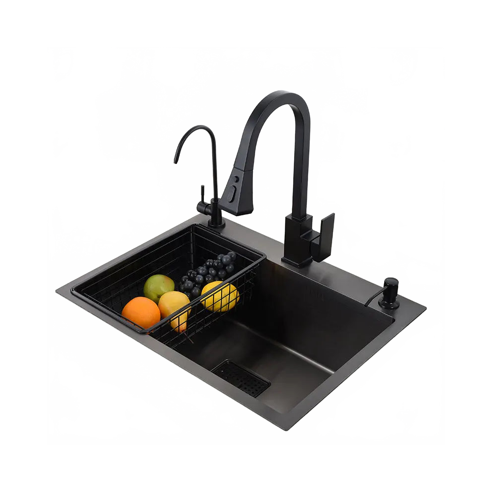 Sleek Black 304 Stainless Steel Kitchen Sink - Versatile Above Counter Or Undermount Design For Vegetable Washing 711181146882