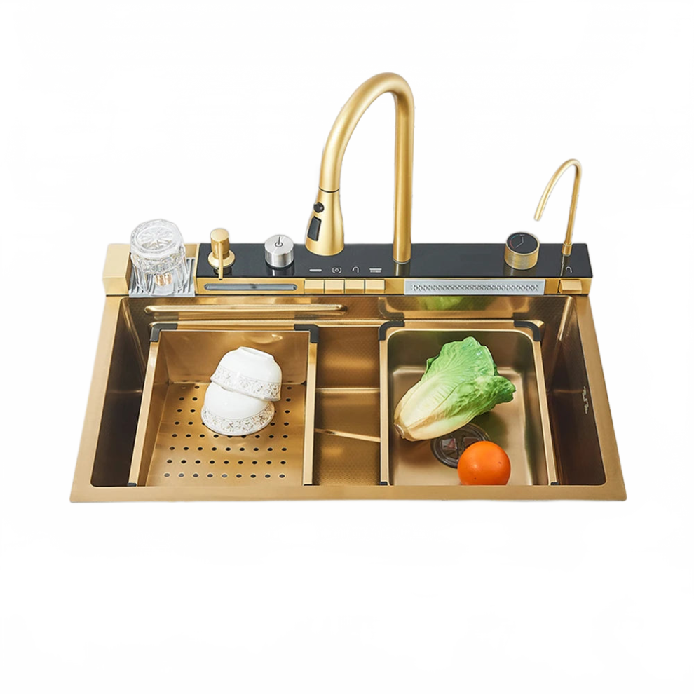 Luxurious 304 Stainless Steel Waterfall Kitchen Sink With Digital Display & Soap Dispenser 744759401298
