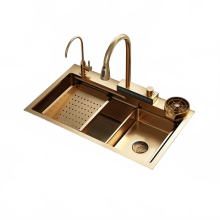 Benutzerdefinierte Beige Gold Moderne Intelligente Küchenspüle mit Korb - Vergrößertes Metall - Design für Hotels & Häuser