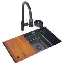 Nano 304 Stainless Steel Matte Black Kitchen Sink - Versatile Above Mount or Undermount Design with Chopping Board and Cup Washer