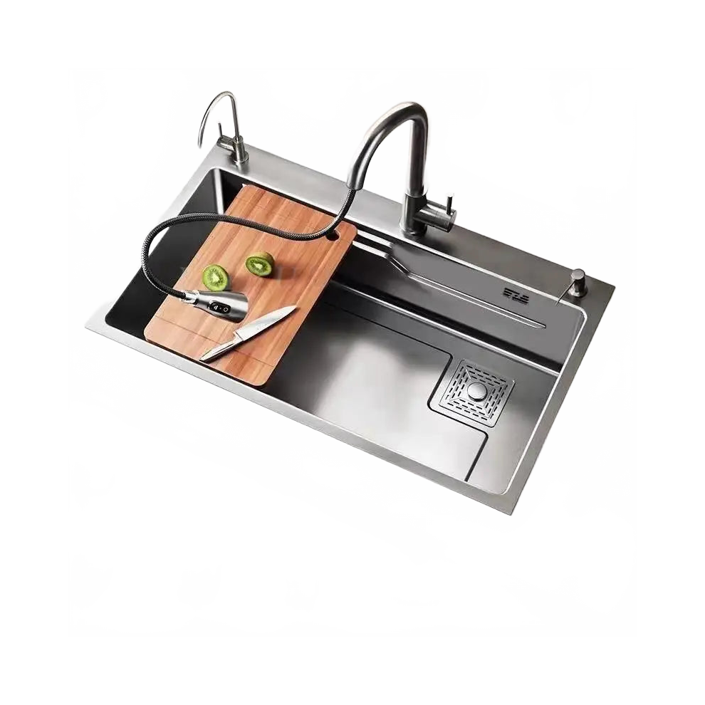 Stainless Steel Black & Gray Topmount/Undercounter Kitchen Sink With Single Bowl & Drain Accessories 705353474682
