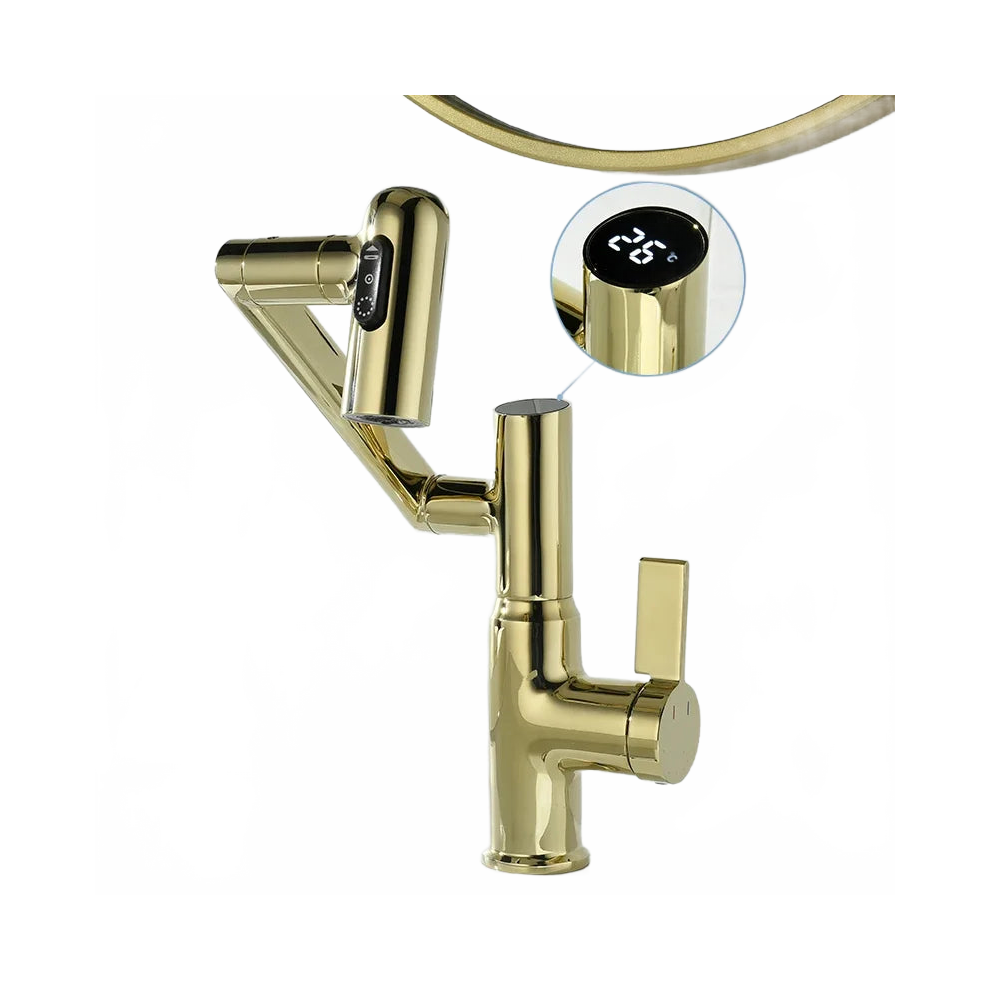 Brushed Gold 1080 Rotating Led Vanity Faucet - Deck Mounted Brass Mixer Tap For Bathroom Sink 7445015241261