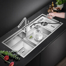 Premium SUS 304 Stainless Steel Cup Rinser Sink with Trash Can - 220mm Depth, 4mm Thickness, Handmade Large Size Kitchen Sink