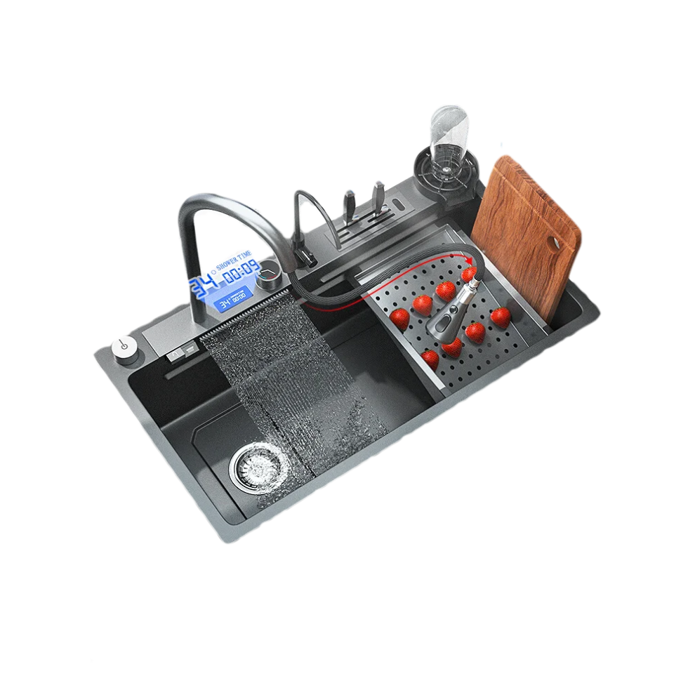 Stainless Steel Kitchen Sink With Digital Display & Pull-Down Sprayhead Faucet 7445011610696