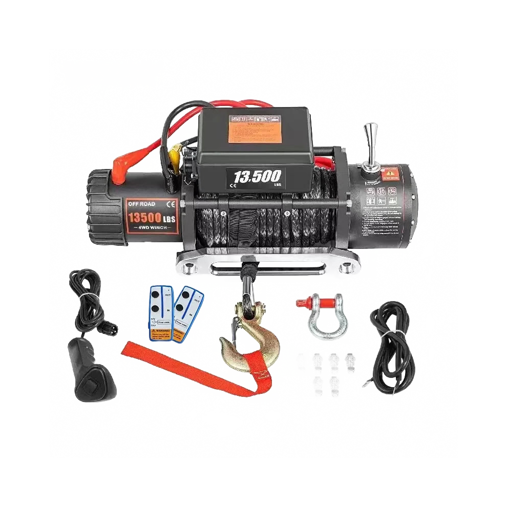 Heavy-Duty 12V Electric Winch 13,500 Lbs With 92Ft Synthetic Rope & Wireless Control For 4X4 Atv Truck Off-Roading 744110919448