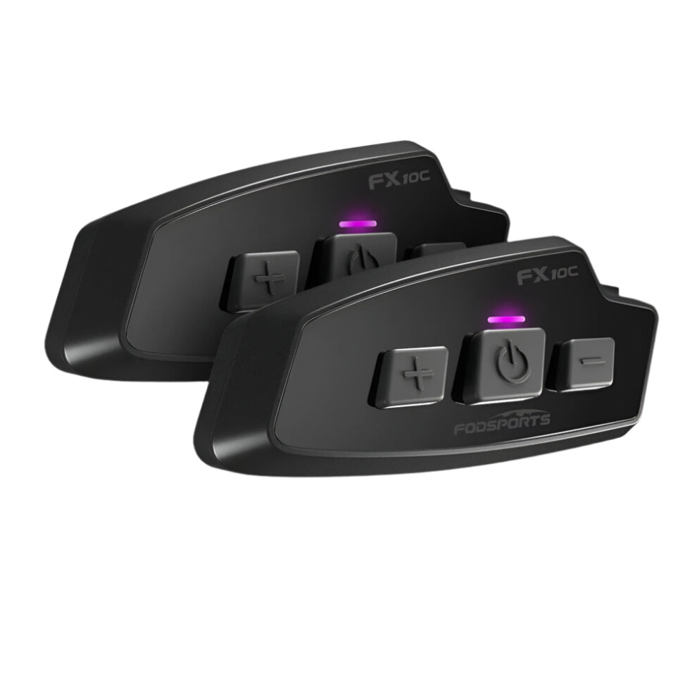 Fodsports FX10C Motorcycle Bluetooth Mesh Intercom Helmet Headset - 2 Pack with Music Sharing, FM Radio, 1000m Range