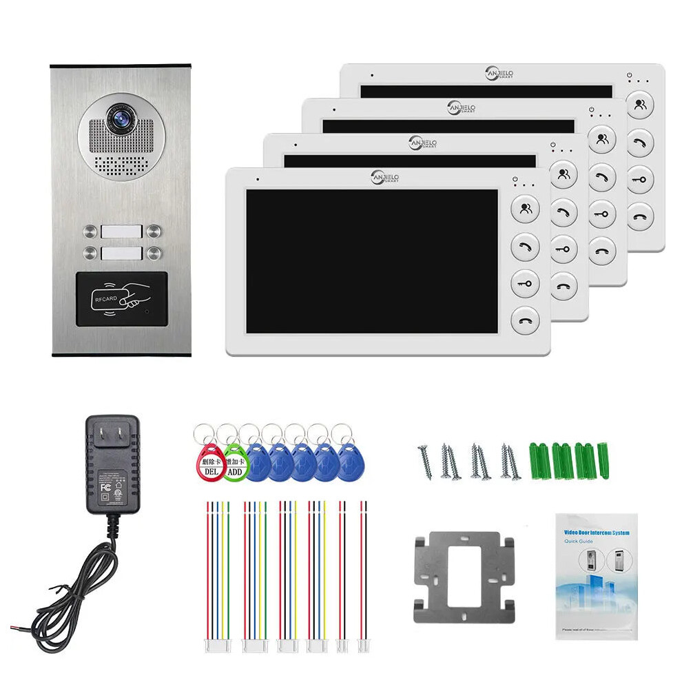 Advanced 4-Unit Apartment Intercom System With 7-Inch Video Doorbell & Rfid Card Unlock 7445039029005