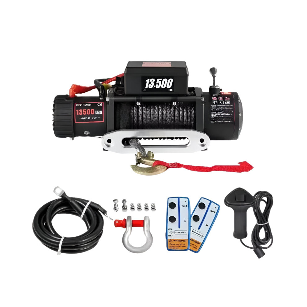 Heavy-Duty 13,500 Lbs 12V Electric Winch With 92Ft Synthetic Rope For Off-Road Vehicles, Trailers, And Boats 7445006359333