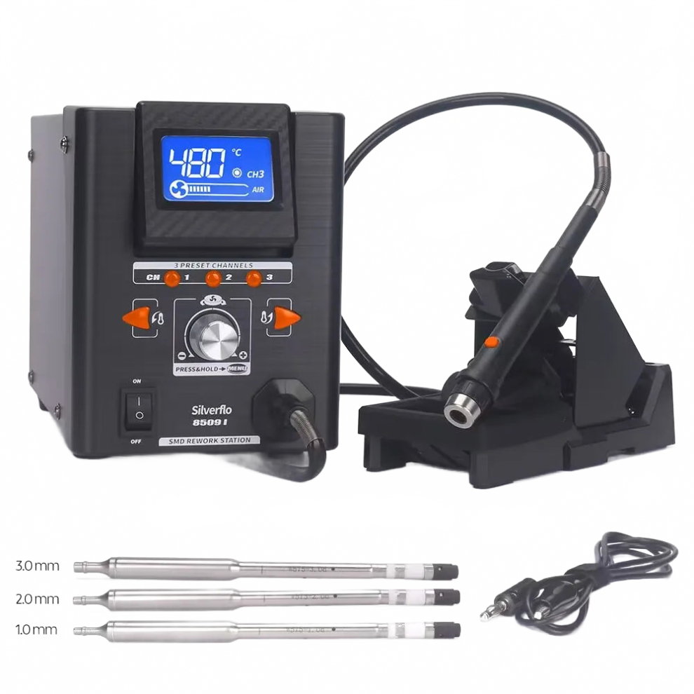 Silverflo 8509I Micro Soldering Station: Precision Hot Air Rework & Welding Station With Integrated 1.0, 2.0, 3.0Mm Nozzles 7445032114173