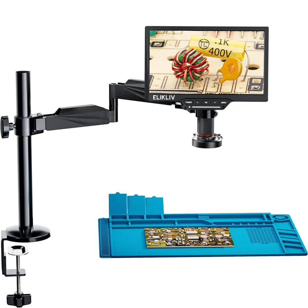 Edm202 Flex 10.1'' Hdmi Digital Soldering Microscope - 2000X Magnification, 24Mp Video, Flex Arm & Ring Light For Electronics 744759917874