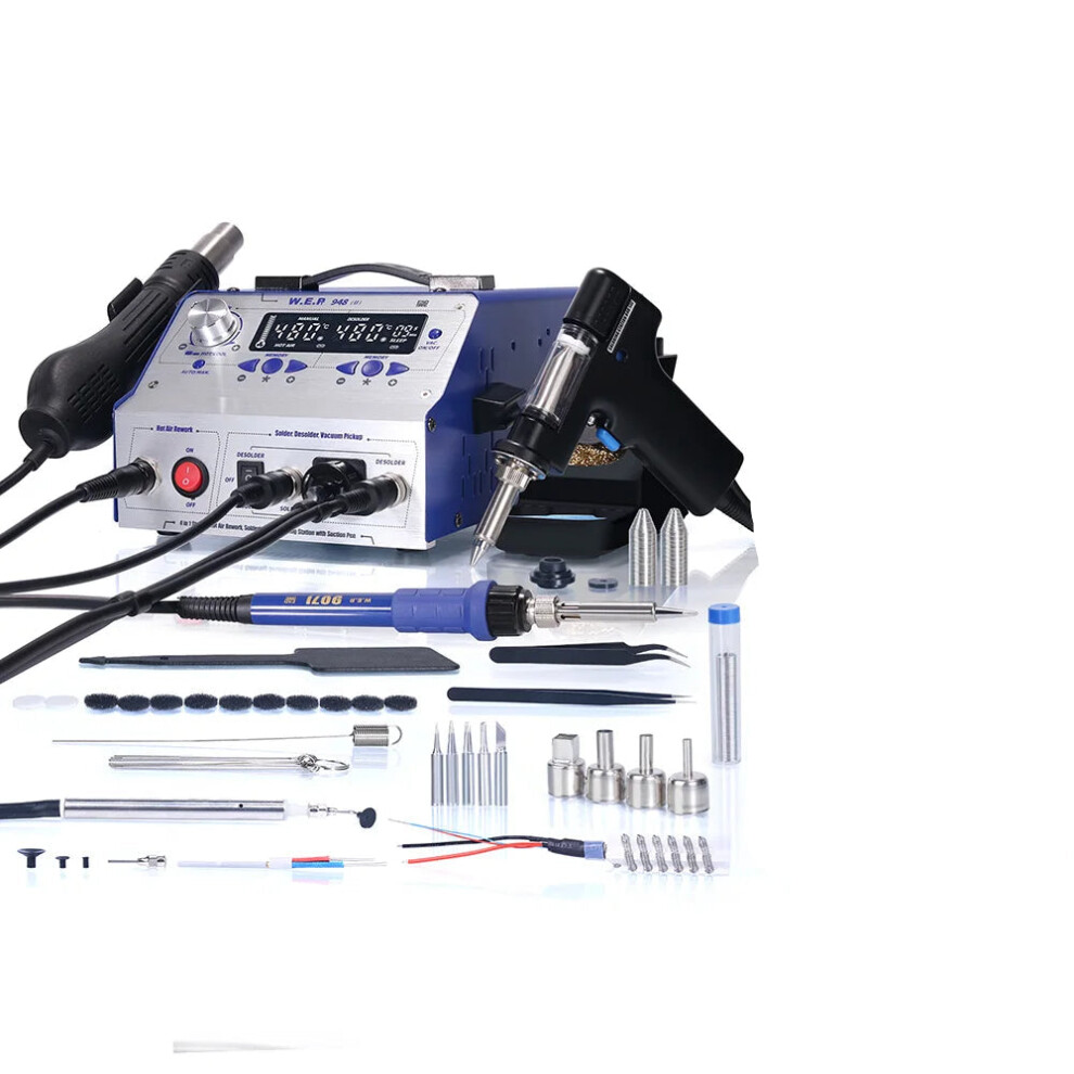Wep 948 Ii 4-In-1 Multifunctional Rework Station: Hot Air Gun, Soldering Iron, Soldering Station With Suction Tin Gun & Suction Pen 7445028469447