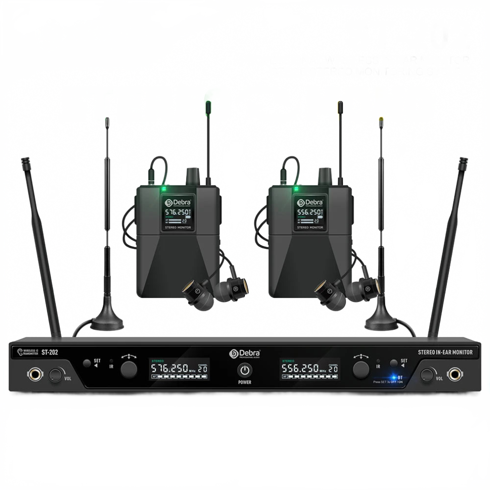 Debra Stereo St 202 Wireless In-Ear Monitor System - Professional 560-590Mhz For Stage, Recording Studio, Drummer, And Instrument Use 7445054593574