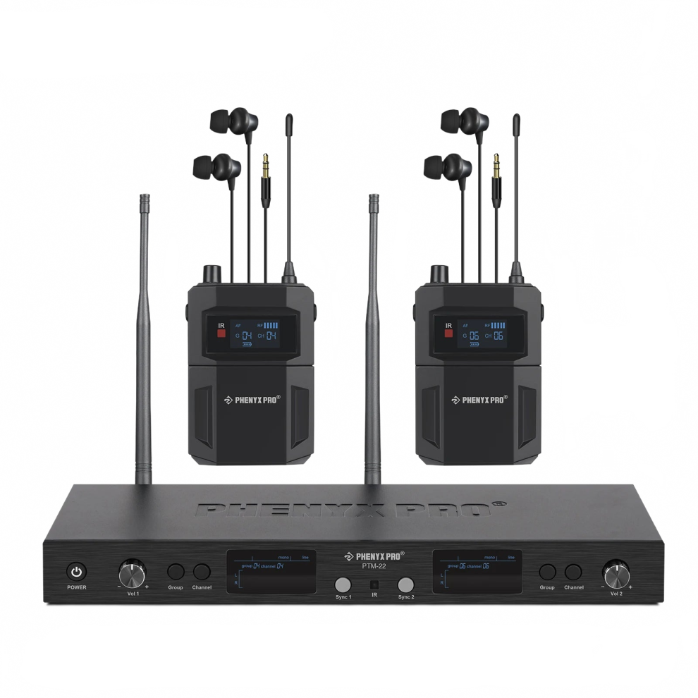 Phenyx Pro Uhf Dual Wireless In-Ear Monitor System With Metal Transmitter & Durable Bodypack Receiver - 2X50 Frequencies, 500Mhz 7445020447429