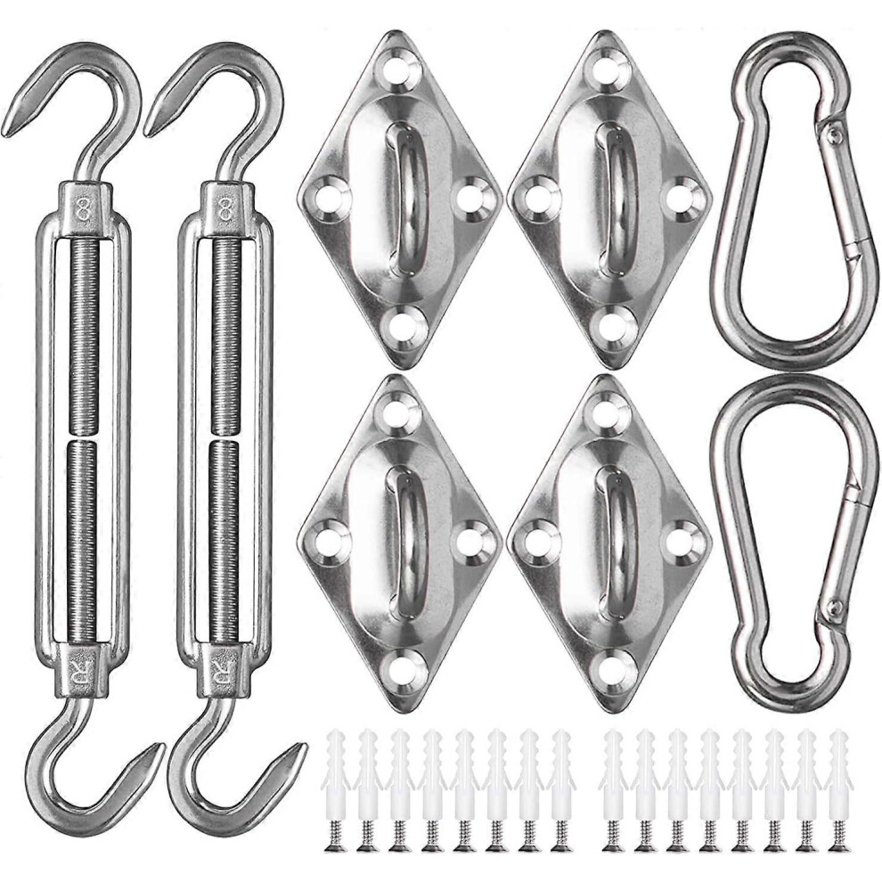 (As show, One size) M8 Shade Sail Fixing Kit 42 Pieces of Stainless Steel Hardware for Rectangular and Triangular Shade Sail Installation