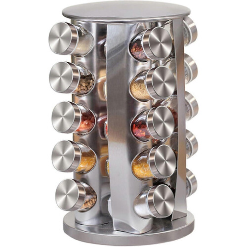 (As show, One size) Stainless Steel Rotating Spice Rack for 20 Empty ...