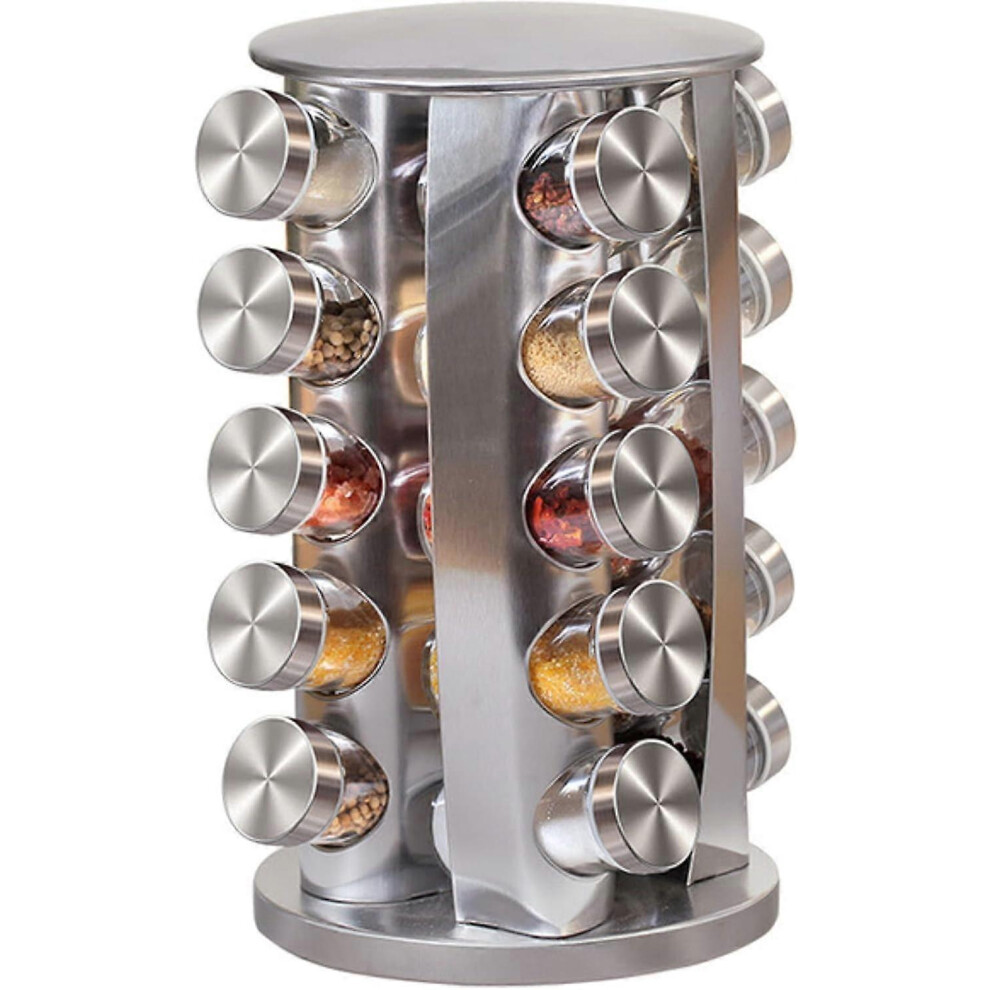 (As show, One size) Stainless Steel Rotating Spice Rack for 20 Empty Spice Jars with Labels for Countertop, Spice Rack for Kitchen (20 Cans Spice Rack