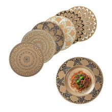 (As show, One size) Bohemian Print Round Placemats PVC Braided Placemats Set of 6 Washable Heat Resistant Non-Slip Table Mats for Kitchen Restaurant Dining Table (Mix)