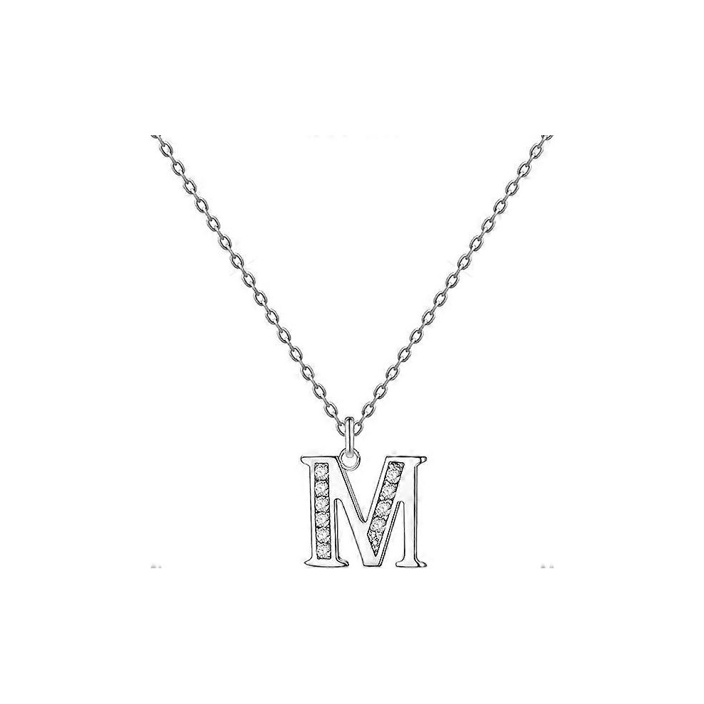 (As show, One size) 1 Stainless Steel Initial Letter Necklace with Shiny Zirconia Stone - Women's Necklace with Letter M Pendant - Initial Name Pendant