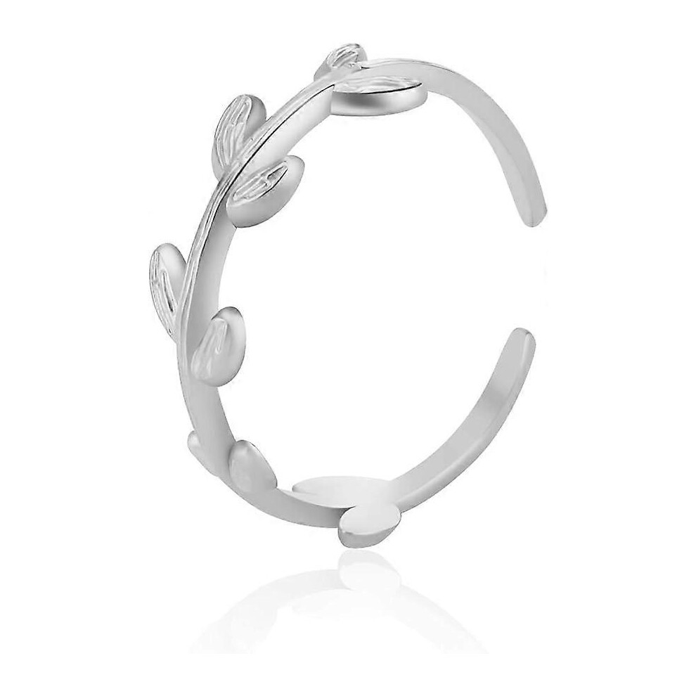 (As show, One size) 1 Adjustable Leaf Ring Stainless Steel Finger Ring with Leaf Pattern Open Finger Rings for Women Girls