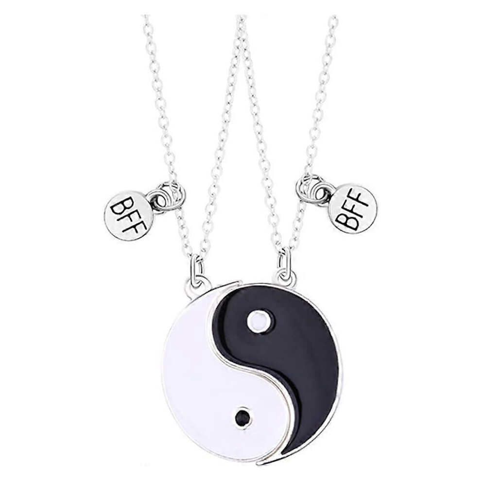 (As Show, One Size) 2 Pieces Friendship Necklace For 2 Girls Best Friend, Necklace For 2 Women Chain, Yin Yang Necklace Round Separable Pendant Silver