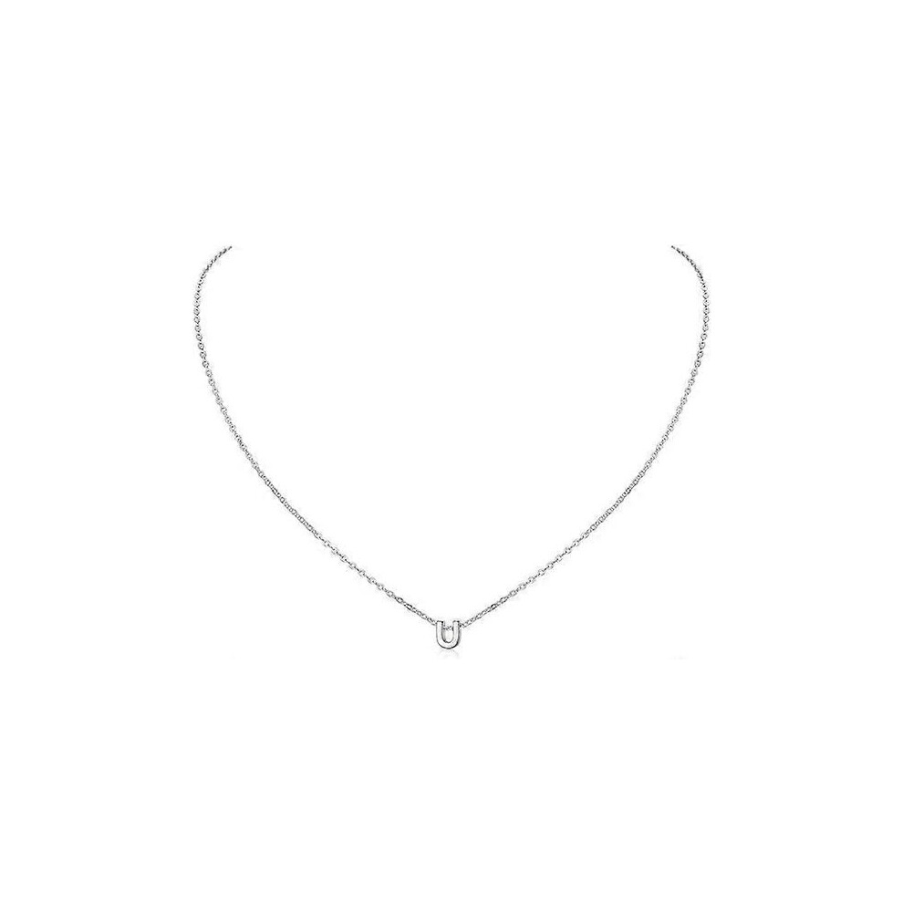 (As show, One size) 1 Initial U Letter Choker Necklace for Women 925 Sterling Silver/Gold Plated Monogram Name Jewellery