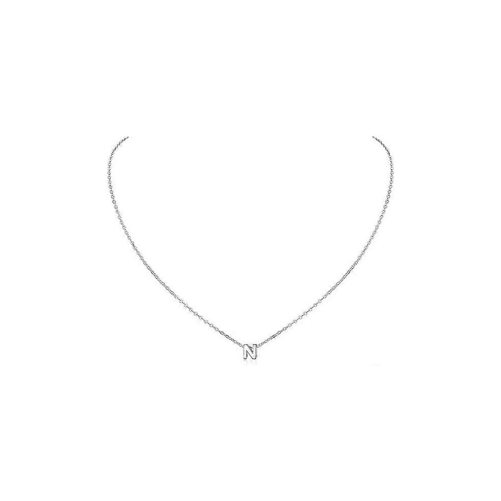 (As show, One size) 1 Initial N Letter Choker Necklace for Women 925 Sterling Silver/Gold Plated Monogram Name Jewellery