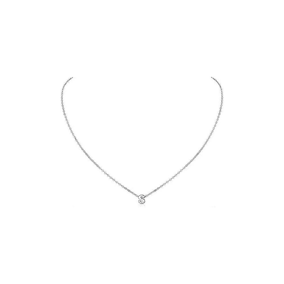 (As show, One size) 1 Initial S Letter Choker Necklace for Women 925 Sterling Silver/Gold Plated Monogram Name Jewellery