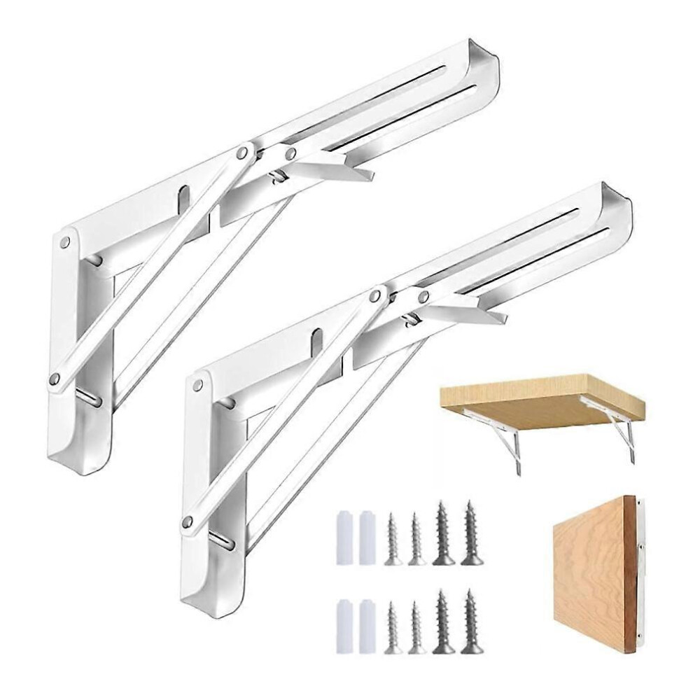 (As show, One size) 2 Pieces Folding Square, 200mm Folding Square, Stainless Steel Folding Shelf Bracket, White Shelf Bracket for Workbenches to Save Space in the Home