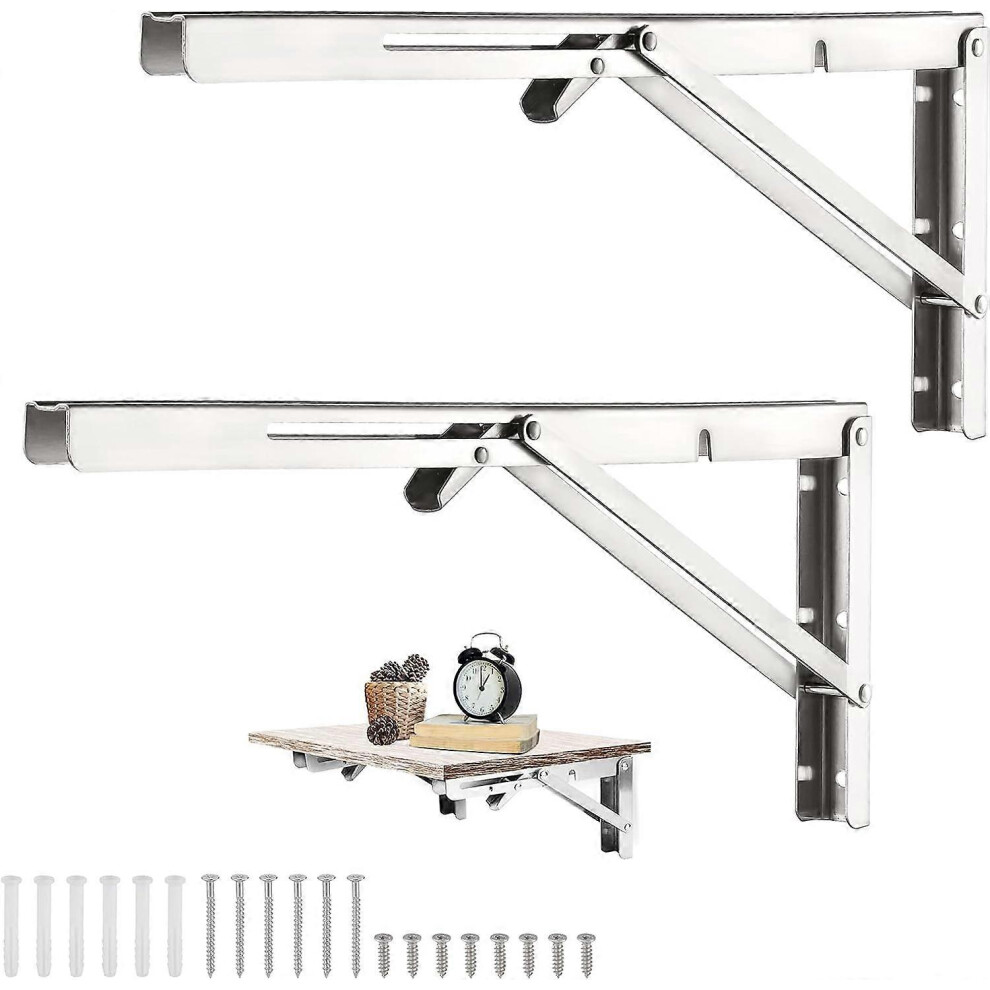 (As show, One size) 2 Pieces 400mm Stainless Steel Wall Folding Bracket, Folding Console Bracket, Heavy Duty Folding Bracket, Folding Shelf Brackets f