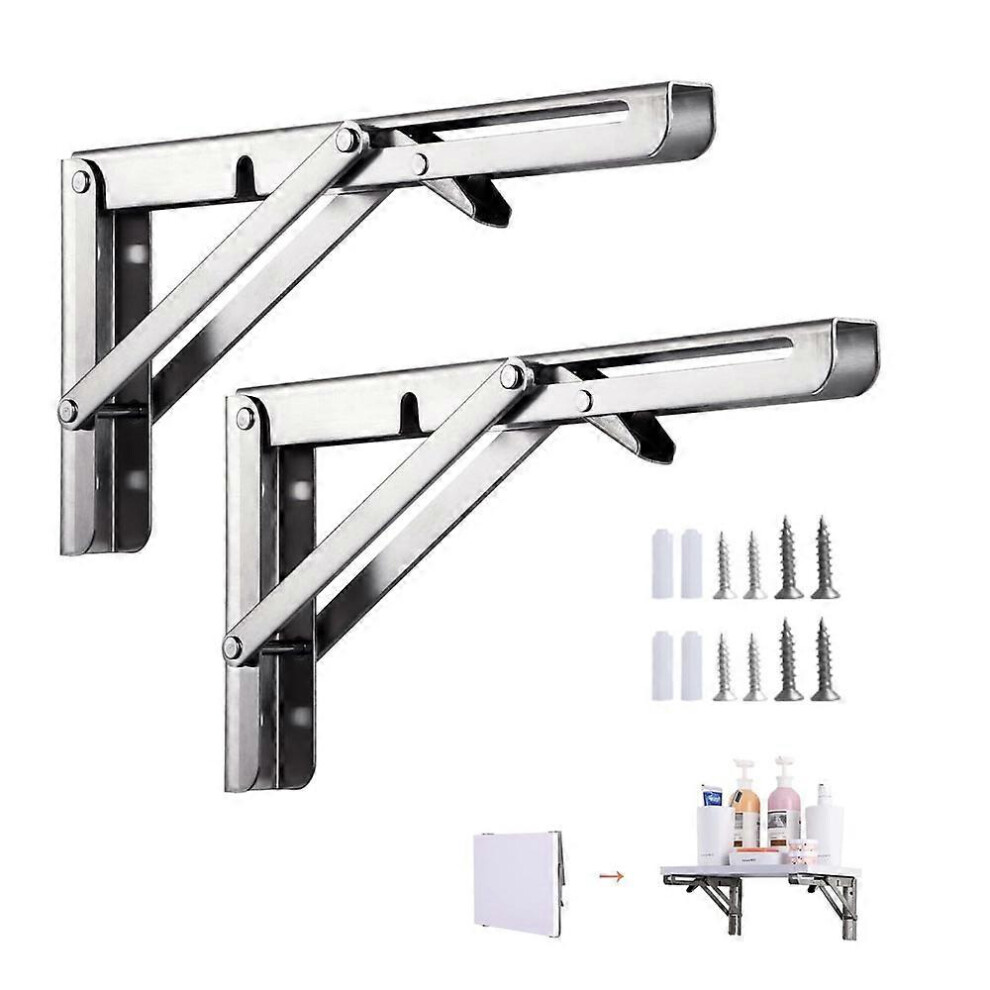(As show, One size) 2 pieces Folding Bracket 150mm, Wall Shelf Bracket, Shelf Bracket, Maximum Load 50kg (without wooden board), Foldable Stainless Steel Console Bracket,