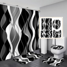 4 pieces shower curtain set black and white striped modern for home bathroom decor