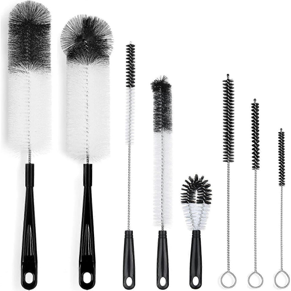 (As show, One size) Set of 8 Cleaning Brushes for Bottles, Long Bottles, Water Bottles, Beer Bottles, Thermos - Black