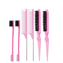 (As show, One size) PinkTeasing Brush, 6 Pieces Tail Comb, Double Edged Comb, Comb Brush Set, Tackling Brush, for Hair Salon, Women, Men, Children