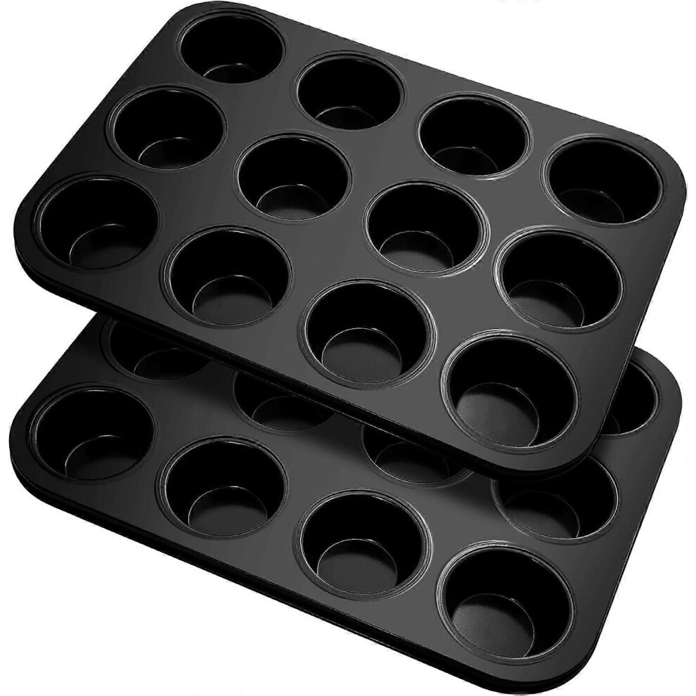(As show, One size) Set of 2 Non-Stick Carbon Steel Muffin Pans