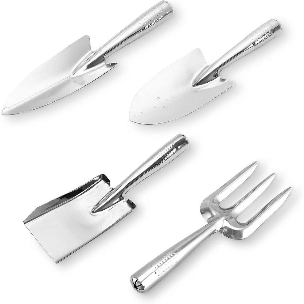(As show, One size) Gardening Tool Set, 4 Pieces Stainless Steel Garden Tools with Hand Shovel, Pointed Shovel, Hand Fork and Spade, Durable Gardening Tools for Men and W