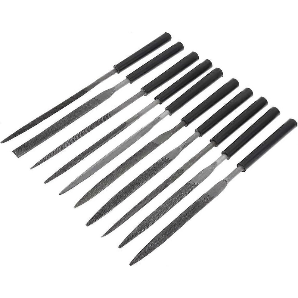 (As show, One size) 10 Piece Hardened Alloy Steel Needle File Set - Mini Jewelry File - Includes Half Round, Flat Cabinet, Round, Square, Triangle, and Flat File