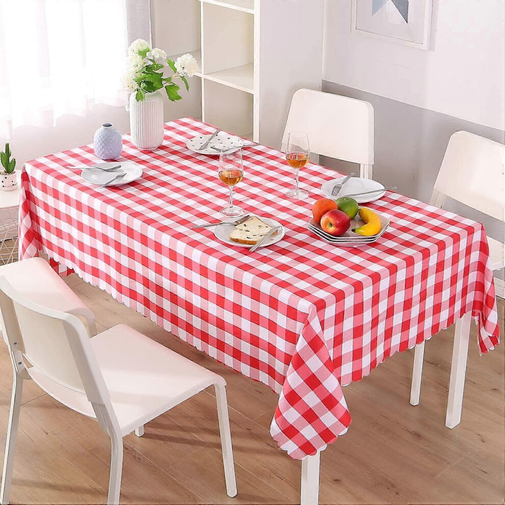 (As show, One size) Tablecloth 120*160cm, Rectangular Stain-Resistant Tablecloth in Red and White Stripe, Waterproof Plastic Table Linen for Dining Ro